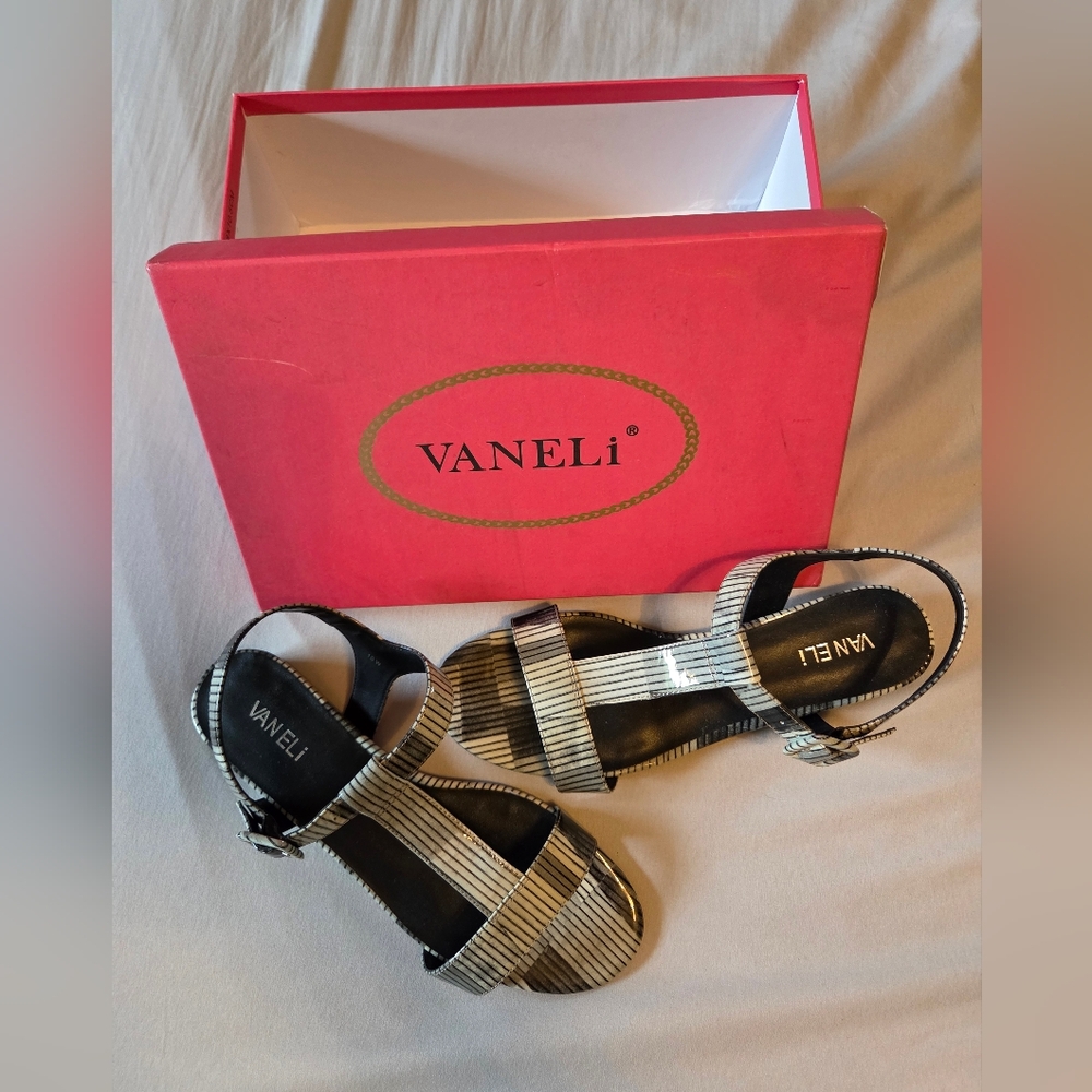Vaneli Black and Silver Strappy Sandals